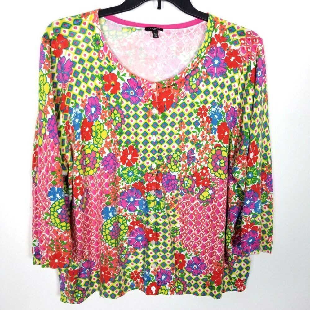 Talbots‎ Women Plus Multicolor Floral  Button Up Cardigan Sz 3X  Sweater Artsy